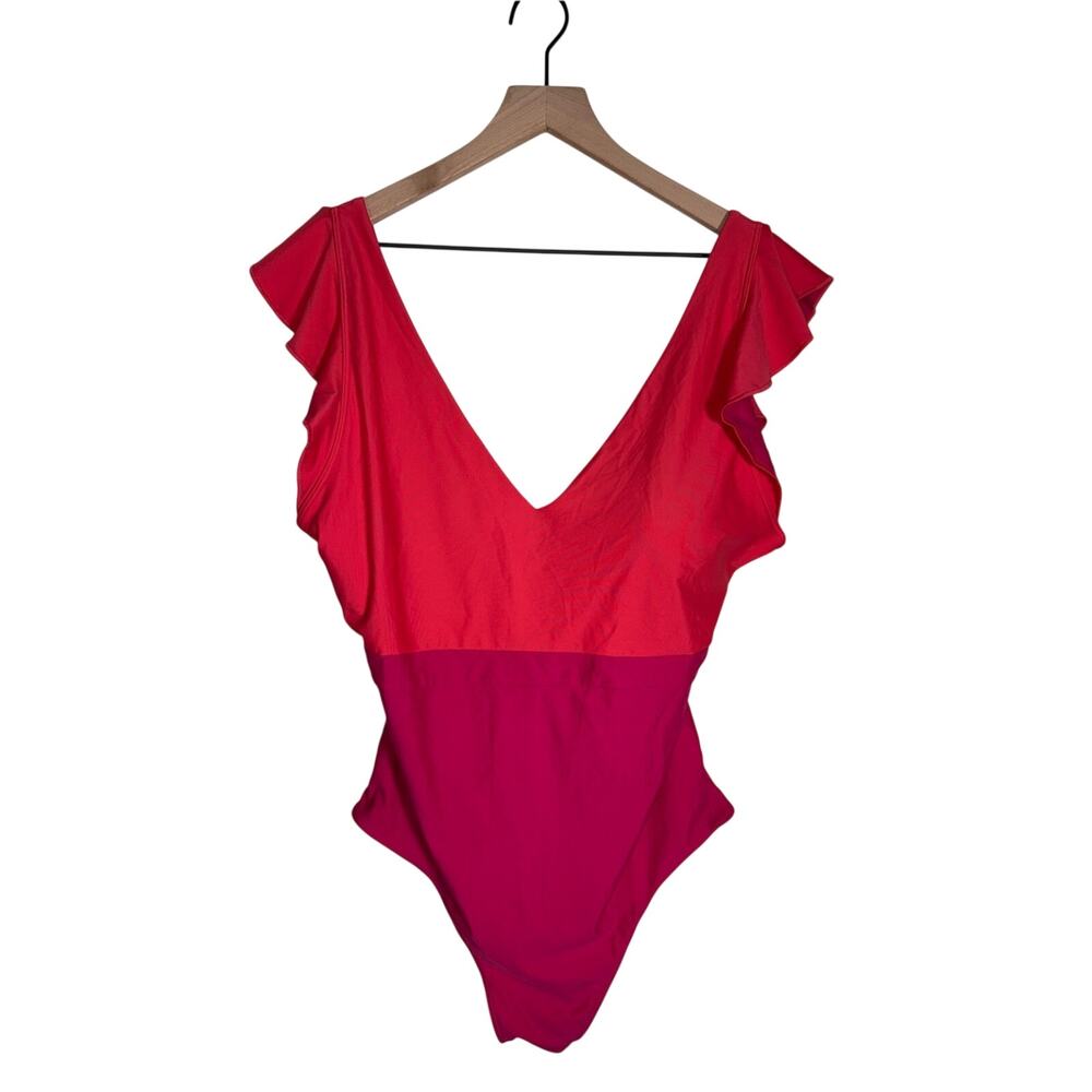 SUMMERSALT pink and coral ruffle one piece vacation wear swimsuit XL